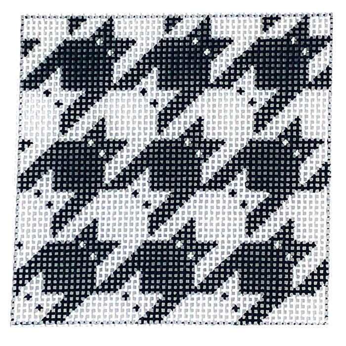 Houndstooth Kitty 3x3 Black and White Painted Canvas Eye Candy Needleart  - 1