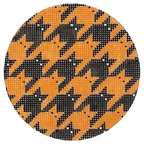 Houndstooth Kitty   Orange & Black Painted Canvas Eye Candy Needleart  - 1