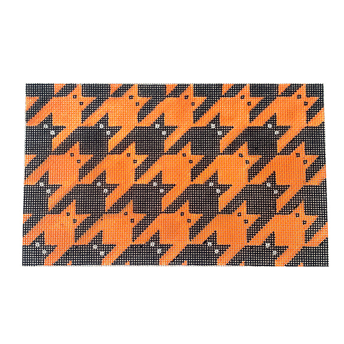 Houndstooth Kitty Wristlet   Black and Orange Painted Canvas Eye Candy Needleart  - 1