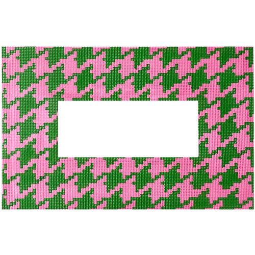 Houndstooth w/ Monogram Space - Pink & Green Painted Canvas Kate Dickerson Needlepoint Collections 