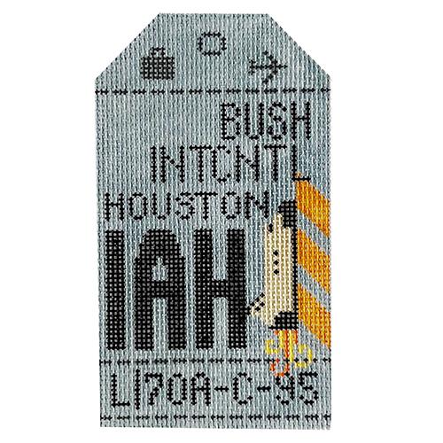 Houston IAH Vintage Travel Tag Painted Canvas Hedgehog Needlepoint 