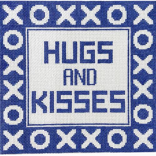 Hugs and Kisses Pillow - Blue Painted Canvas Doolittle Stitchery 