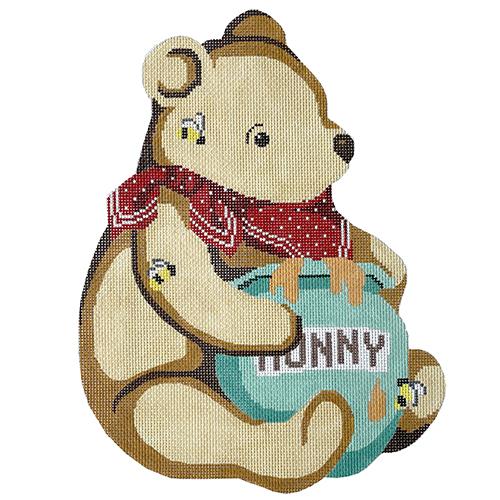Hunny Bear Pillow Painted Canvas Silver Needle 