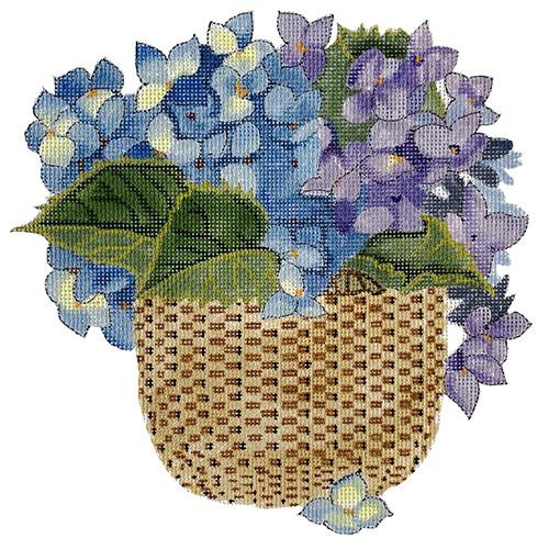 Hydrangeas in Wicker Basket on 18 Painted Canvas All About Stitching/The Collection Design 