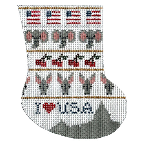 I Love USA Mini Stocking Painted Canvas Painted Pony Designs  - 1