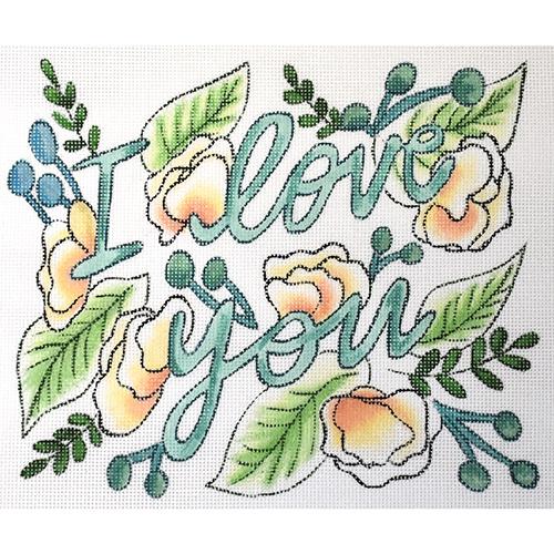 I Love You - Large Painted Canvas Flower & Vine 