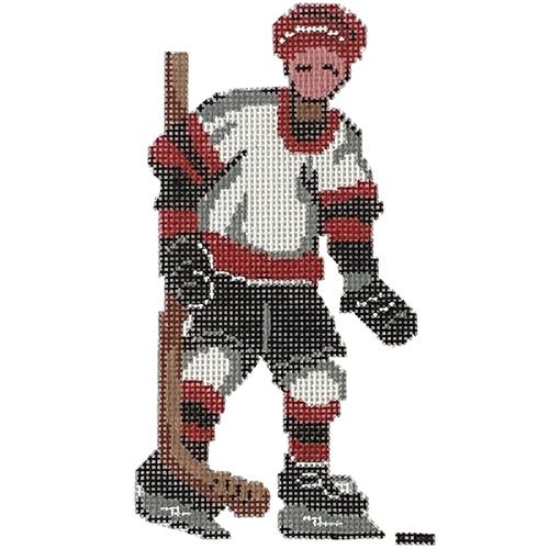 Ice Hockey Player   Red & White Uniform Painted Canvas Patti Mann  - 1