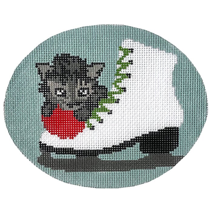 Ice Skate Kitten Painted Canvas CBK Needlepoint Collections  - 1