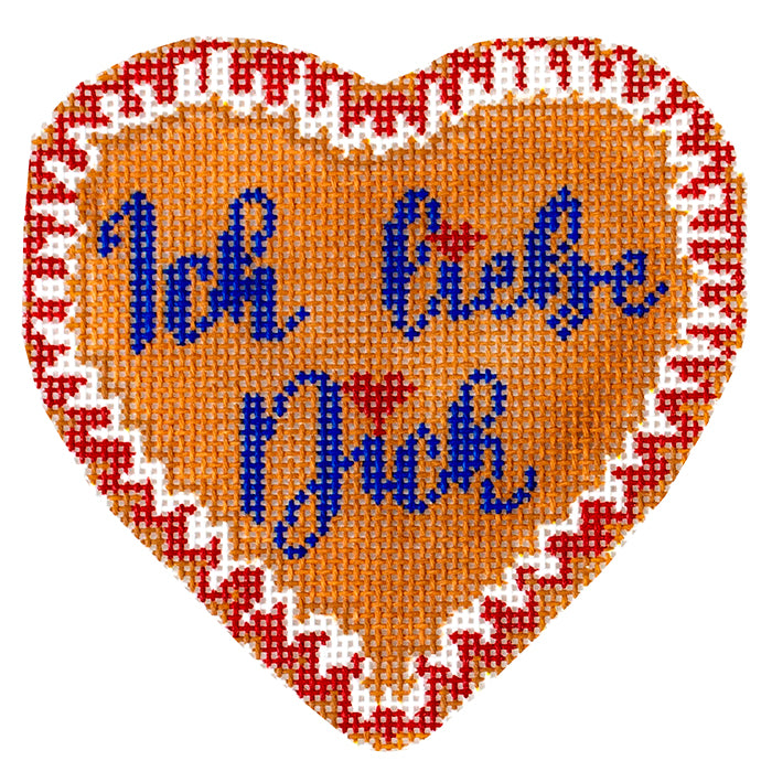 Ich Liebe Dich Heart (I Love You in German) Painted Canvas Blue Ridge Stitchery 