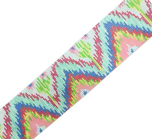 Ikat in Bright Pastels Wide Belt Painted Canvas Kate Dickerson Needlepoint Collections  - 1