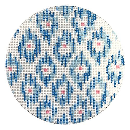 Ikat Soft Blues 4" Round Painted Canvas Kate Dickerson Needlepoint Collections  - 1