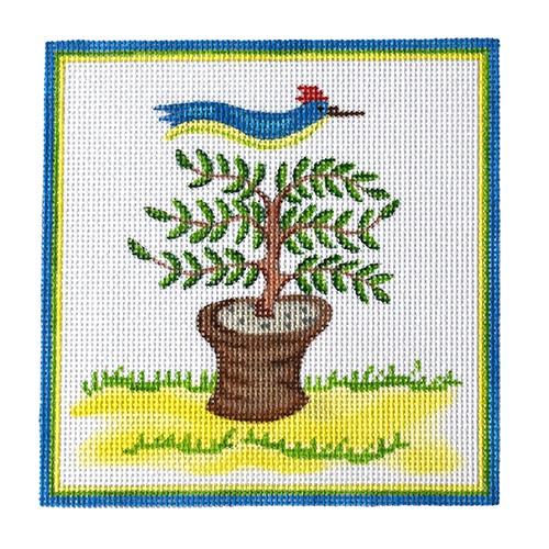 Insert - Bird in Topiary Painted Canvas Kate Dickerson Needlepoint Collections 