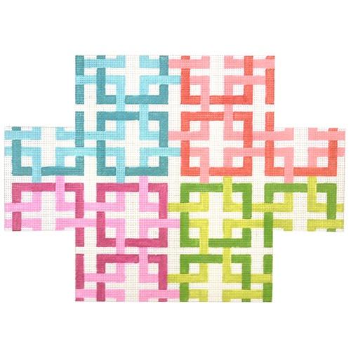 Interlocking Multi Colored Brickcover Painted Canvas Kate Dickerson Needlepoint Collections  - 1