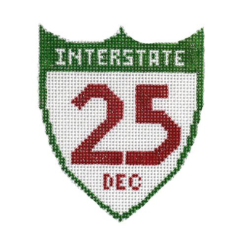 Interstate 25 Ornament Painted Canvas Kimberly Ann Needlepoint 
