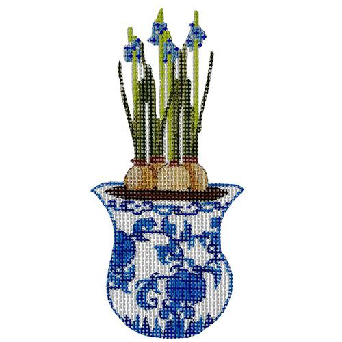 Iris in Blue Ceramic Pot Painted Canvas All About Stitching/The Collection Design 