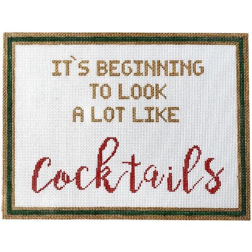 It's Beginning to Look a Lot Like Cocktails Painted Canvas SilverStitch Needlepoint 