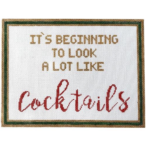 It's Beginning to Look a Lot Like Cocktails Painted Canvas SilverStitch Needlepoint  - 1