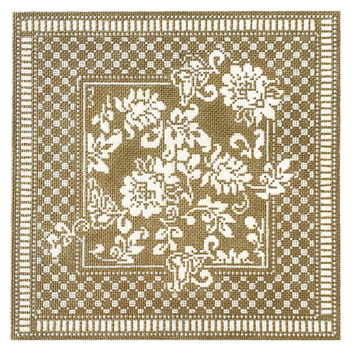 J Gold and Ivory Damask Pillow Painted Canvas Whimsy & Grace - 1