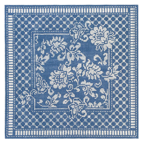 J Karen's Damask Pillow   Wedgewood and White 13 mesh Painted Canvas Whimsy & Grace
