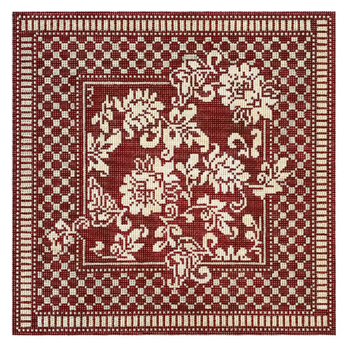 J Karen's Red Damask Pillow 13 mesh Painted Canvas Whimsy & Grace - 1