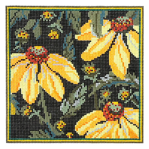 J Yellow Echinacea Eyeglass Case 13 mesh Painted Canvas Whimsy & Grace - 1