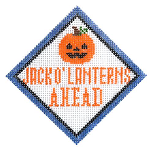 Jack O' Lanterns Ahead Ornament Painted Canvas Kimberly Ann Needlepoint  - 1