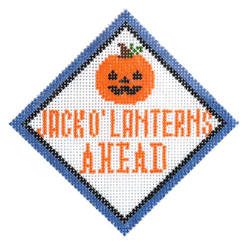 Jack O' Lanterns Ahead Ornament Painted Canvas Kimberly Ann Needlepoint 