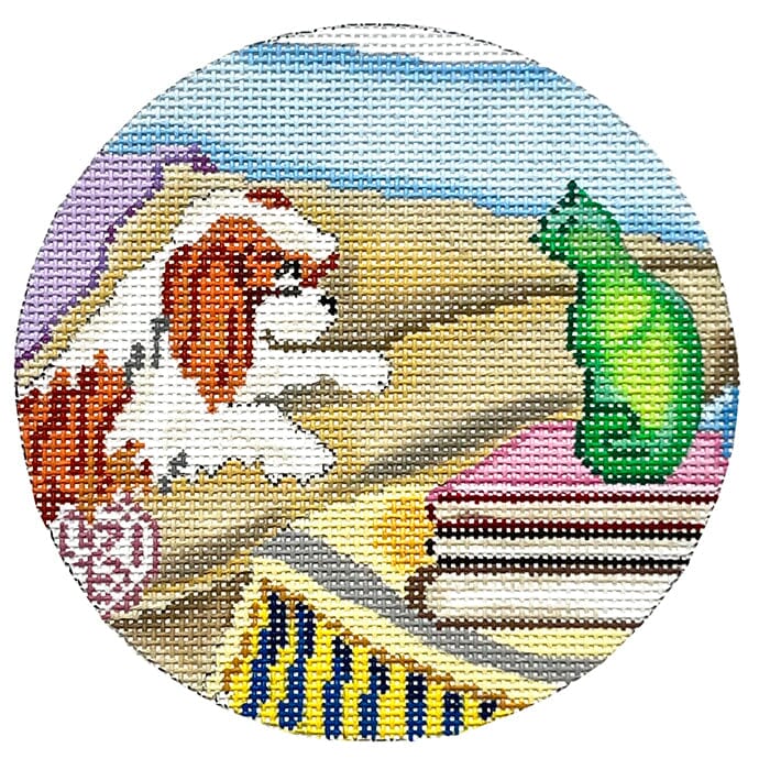 Jade Cat Ornament Painted Canvas CBK Needlepoint Collections 