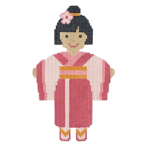 Japanese Girl Painted Canvas A Stitch in Time  - 1