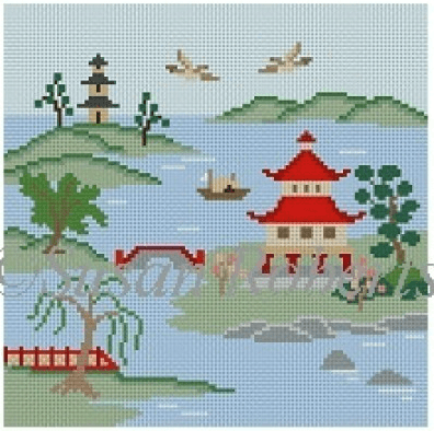 Japanese Inlet, Colors Painted Canvas Susan Roberts Needlepoint Designs, Inc. 
