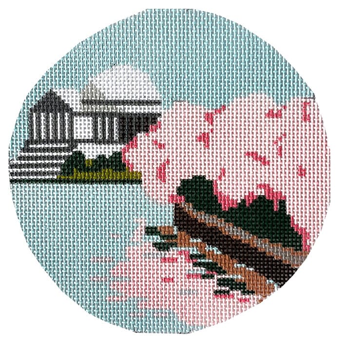 Jefferson Memorial with Cherry Blossoms Ornament Painted Canvas Susan Battle Needlepoint  - 1