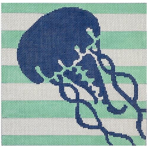 Jellyfish Stencil - Aqua Painted Canvas Two Sisters Needlepoint 