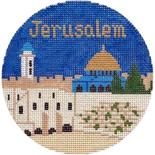 Jerusalem Ornament Painted Canvas Silver Needle 
