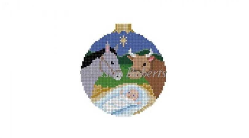 Jesus with Animals Round Painted Canvas Susan Roberts Needlepoint Designs Inc. 