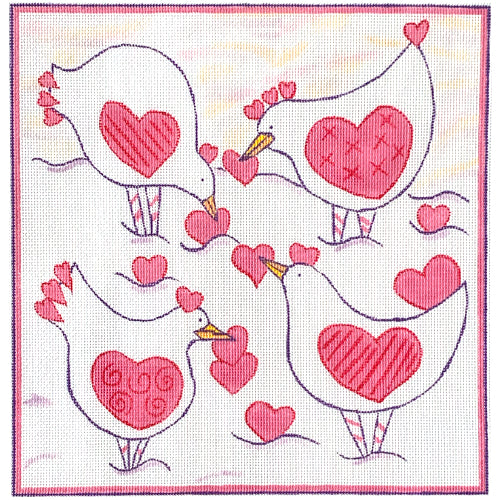 Jilly Walsh Sunrise Snow Birds with Valentines Painted Canvas Kate Dickerson Needlepoint Collections 