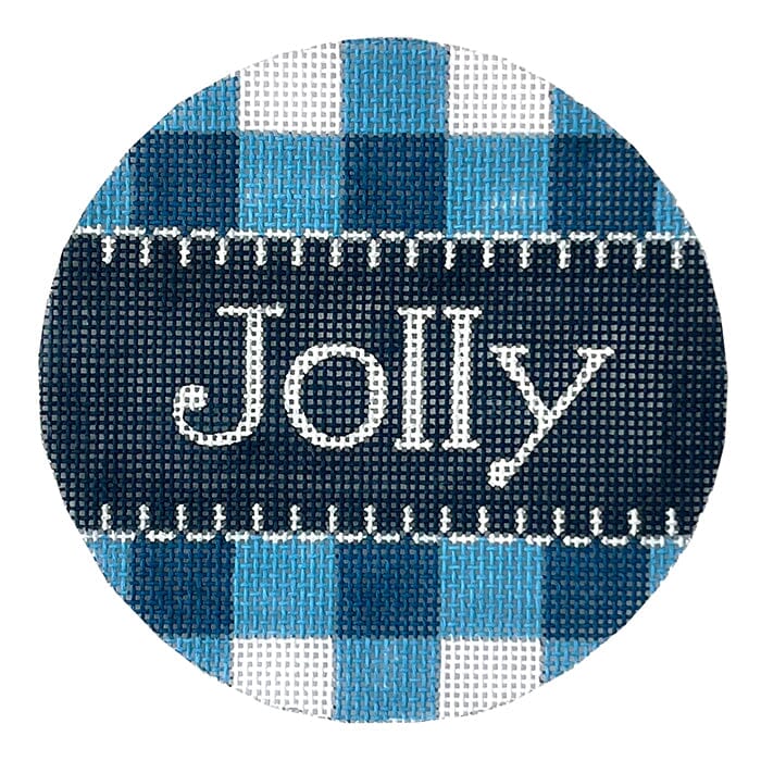 Jolly Blue Gingham Round Painted Canvas Alice Peterson Company  - 1