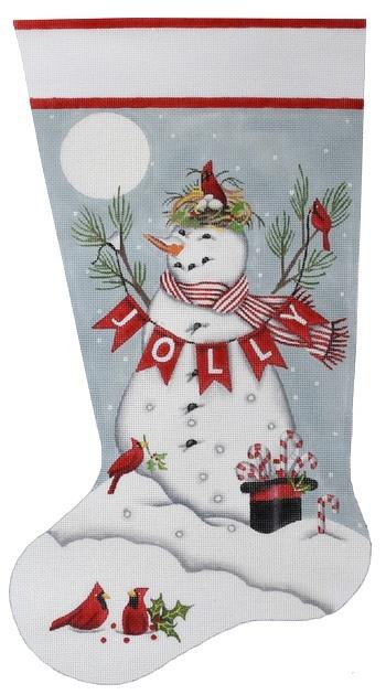 Jolly Snowman Stocking Painted Canvas Mary Lake Thompson 