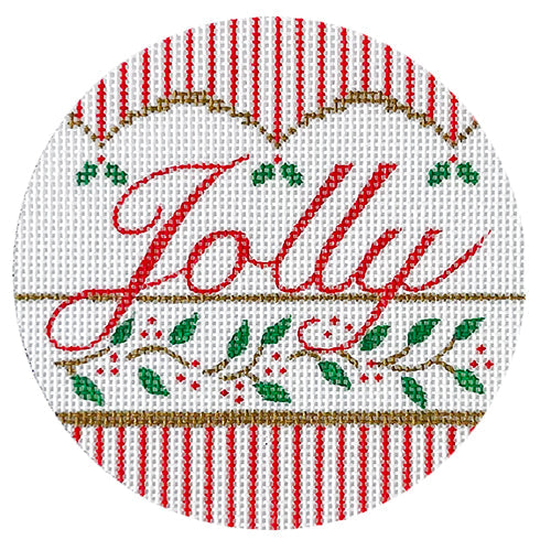 Jolly Vintage Striped Round Painted Canvas Vallerie Needlepoint Gallery  - 1