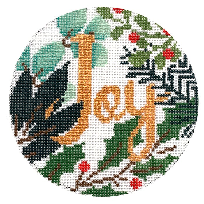 Joy Ornament White & Gold Painted Canvas Laura Love Designs 