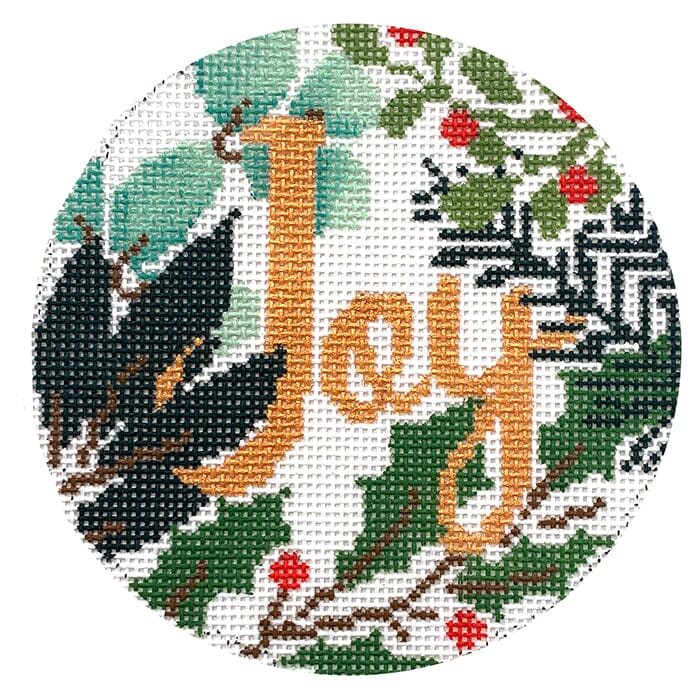 Joy Ornament White & Gold Painted Canvas Laura Love Designs 