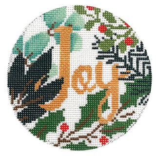 Joy Ornament White & Gold Painted Canvas Laura Love Designs 

