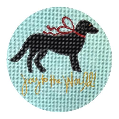 Joy to the World - Black Lab Blue Painted Canvas Camilla Moss 