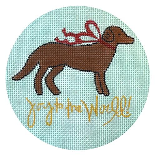 Joy to the World - Brown Lab Blue Painted Canvas Camilla Moss 