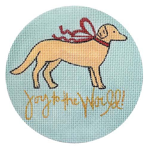Joy to the World - Golden Lab Blue Painted Canvas Camilla Moss 