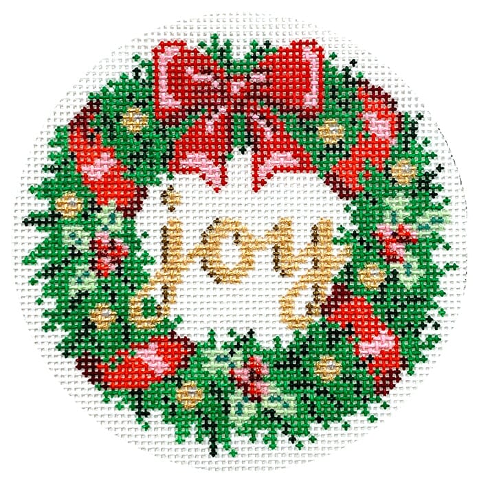 Joy Wreath Ornament Painted Canvas Lauren Bloch Designs  - 1