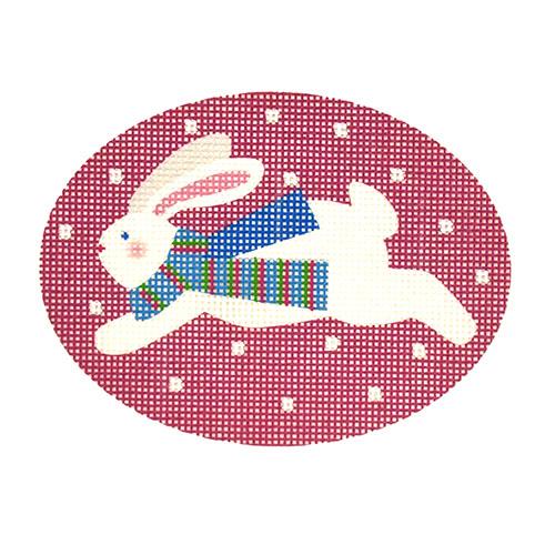 Jumping Bunny with Scarf on Pink Painted Canvas Pepperberry Designs 
