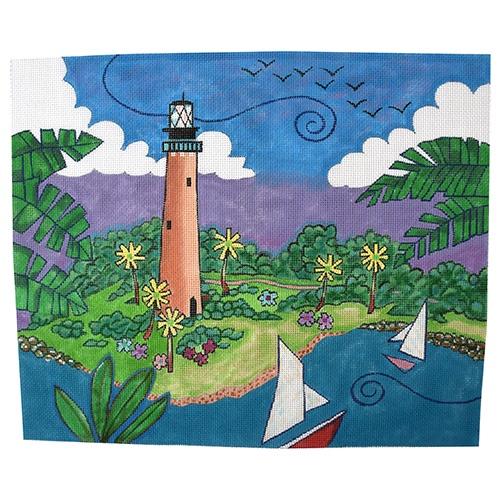 Jupiter's Lighthouse Painted Canvas Purple Palm Designs 