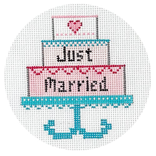 Just Married Cake Ornament (ZIA) Painted Canvas Danji Designs  - 1