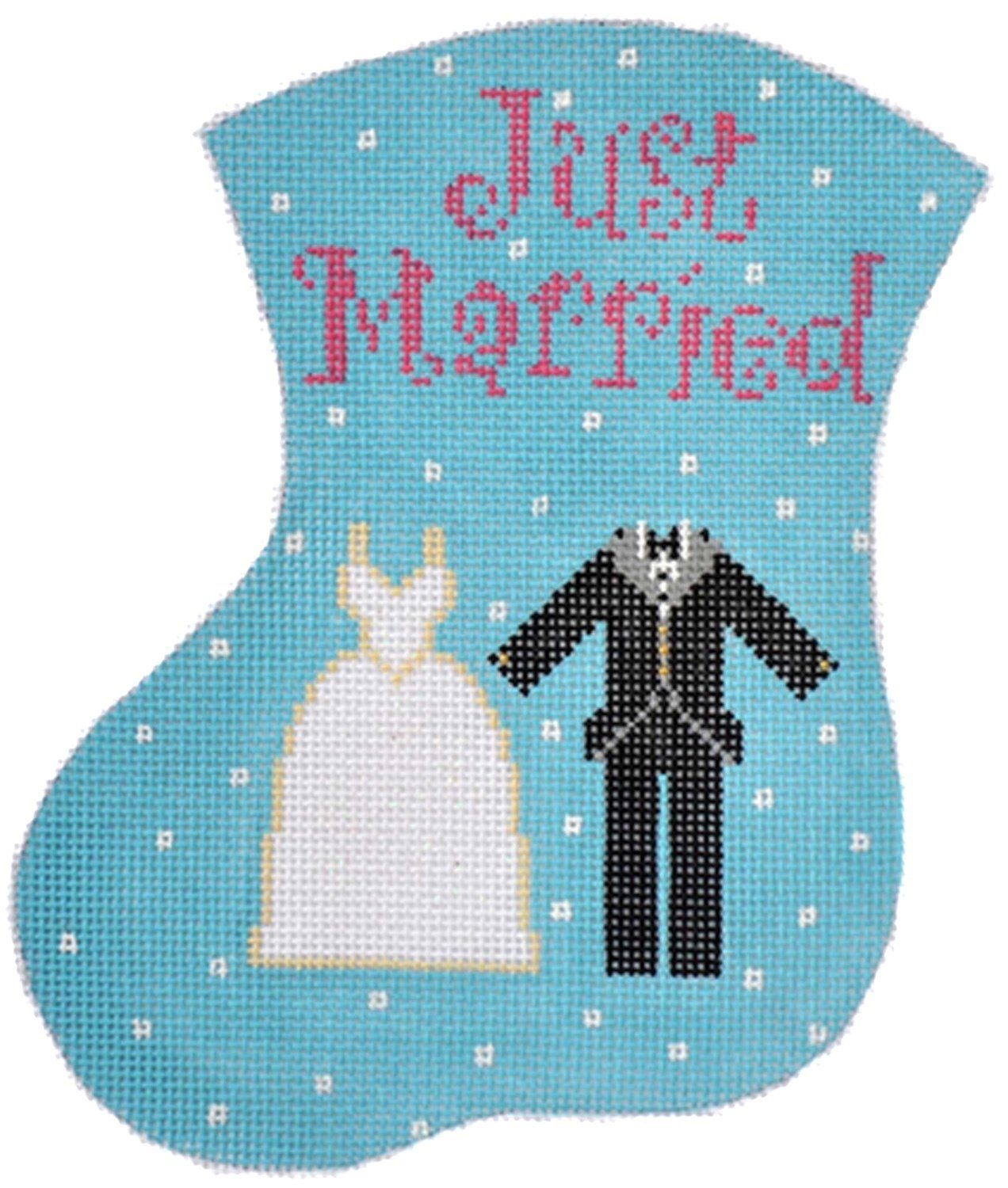 Just Married Mini Stocking   Gown and Tux Painted Canvas The Meredith Collection  - 1
