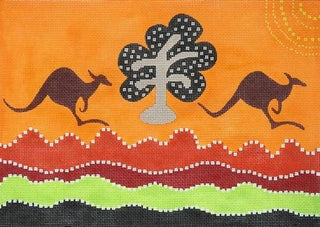 Kangaroos Leaping Painted Canvas Unique New Zealand Design 
